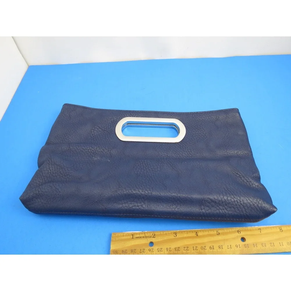Small Blue Handbag Clutch Purse Silver Color Handle